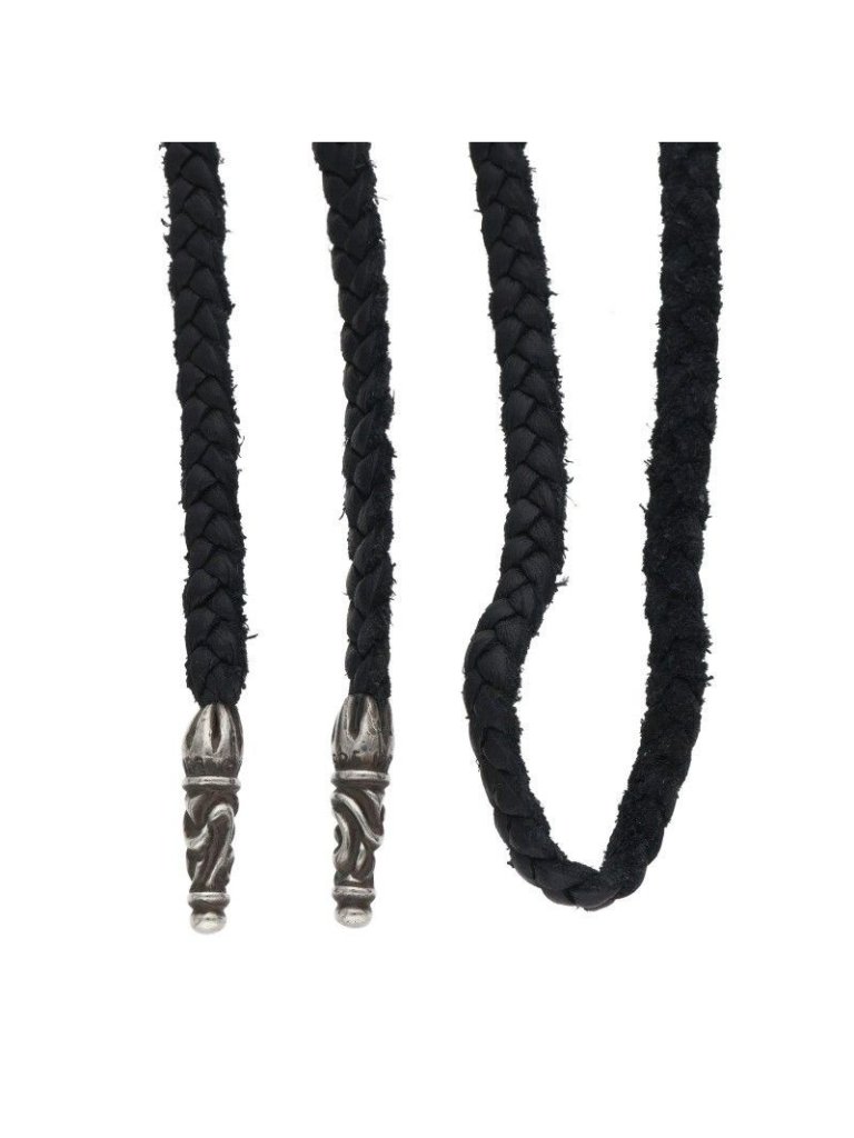 Chrome Hearts Leather Braid Scroll Blade Silver Necklace 565$
